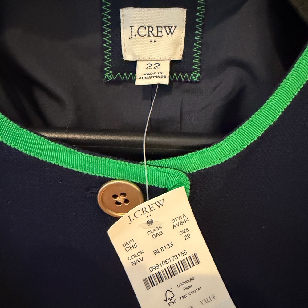J. Crew Navy Tipped Lady Jacket and Skirt Set with Green Trim - Picture 6 of 8